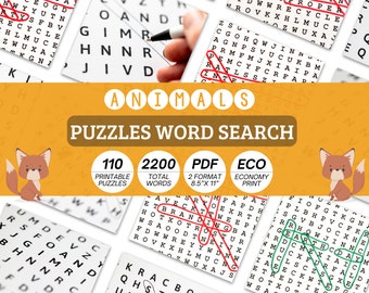Animals Word Search Puzzles for Adults - 110 Pages (Digital Download)