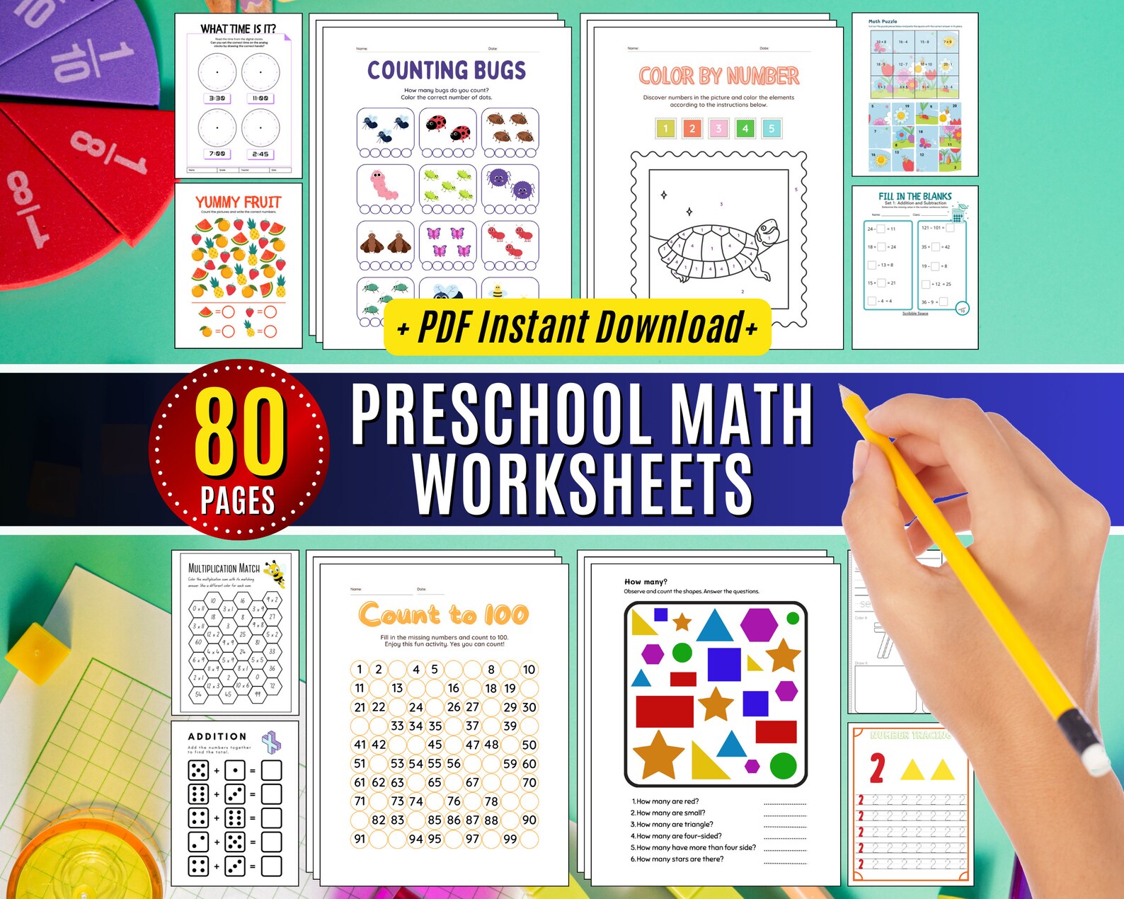 Preschool Math Worksheets Printables for Number Learning & Counting ...