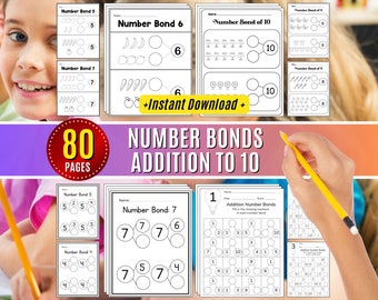 Number Bonds Addition to 10 Worksheet: Grade 1 Math Games (Digital Download)