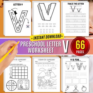 Hojas de trabajo con la letra V Letras de la semana para preescolar Actividad para preescolar Seguimiento Manualidades Reconocimiento de letras mayúsculas V minúscula Aprende a escribir