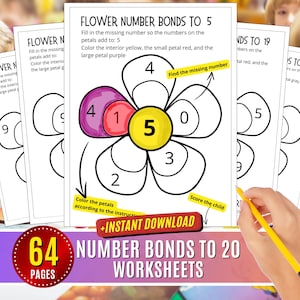 Number Bonds Worksheet Printables Addition to 20 Number Bonds 1 to 20 Grade 1 Learning Math Games Practice Number Activities Count Basic