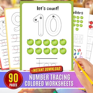 Tracing Number Worksheets 1 10 Colored Traceable Number Writing Practice 1 to 10 Coloring by number Pencil Control Handwriting for Kids