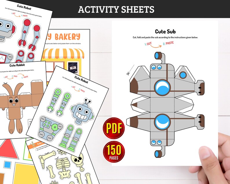 Cut and Paste Activities Practice Sheets Cut and Glue Activity Scissors Skills Preschool Printable, Beginning Cutting Worksheet Motor Skill