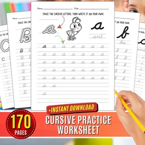 Cursive Writing Worksheets Practice Alphabet Tracing Handwriting ABC Learning to Write Lowercase Uppercase Workbook for Kids cursive