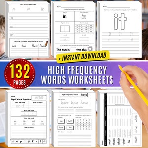 Fry Sight Words Worksheets: Kindergarten Spelling & Reading (Digital Download)