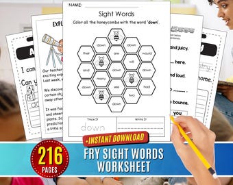Fry Sight Words Worksheets: Kindergarten Learning Activity (Digital Download)