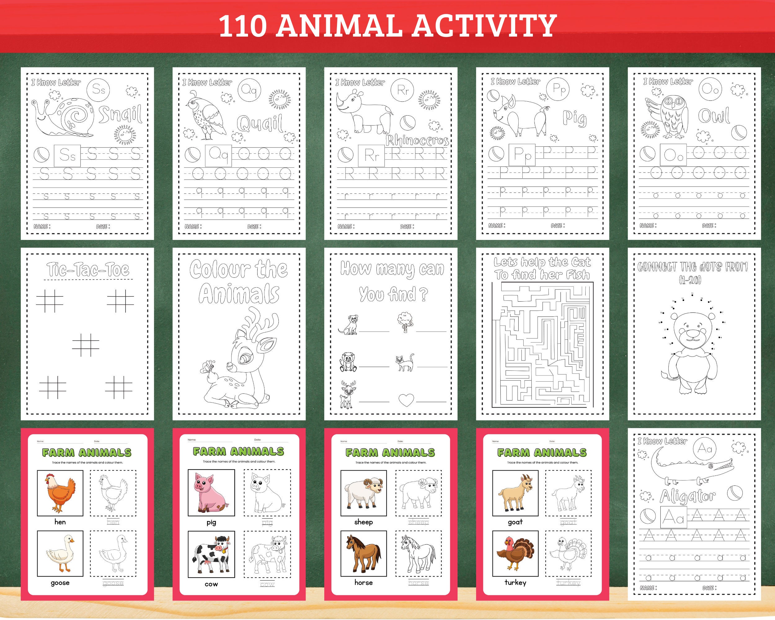 Animal Activity Alphabet Handwriting Workbook Themed Animal Coloring ...