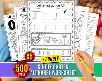 Alphabet Tracing Worksheets Activity Preschool Practice Workbook Bundle: Letter Tracing, Mazes Printable Pdf Download