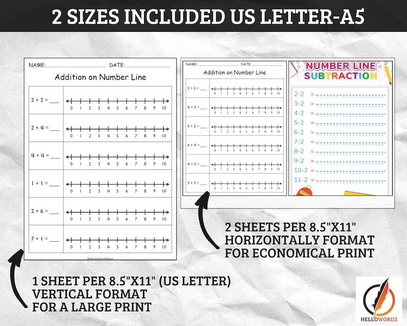 Printable Number Line Addition and Subtraction Worksheets Activities Math Educational Practice ...