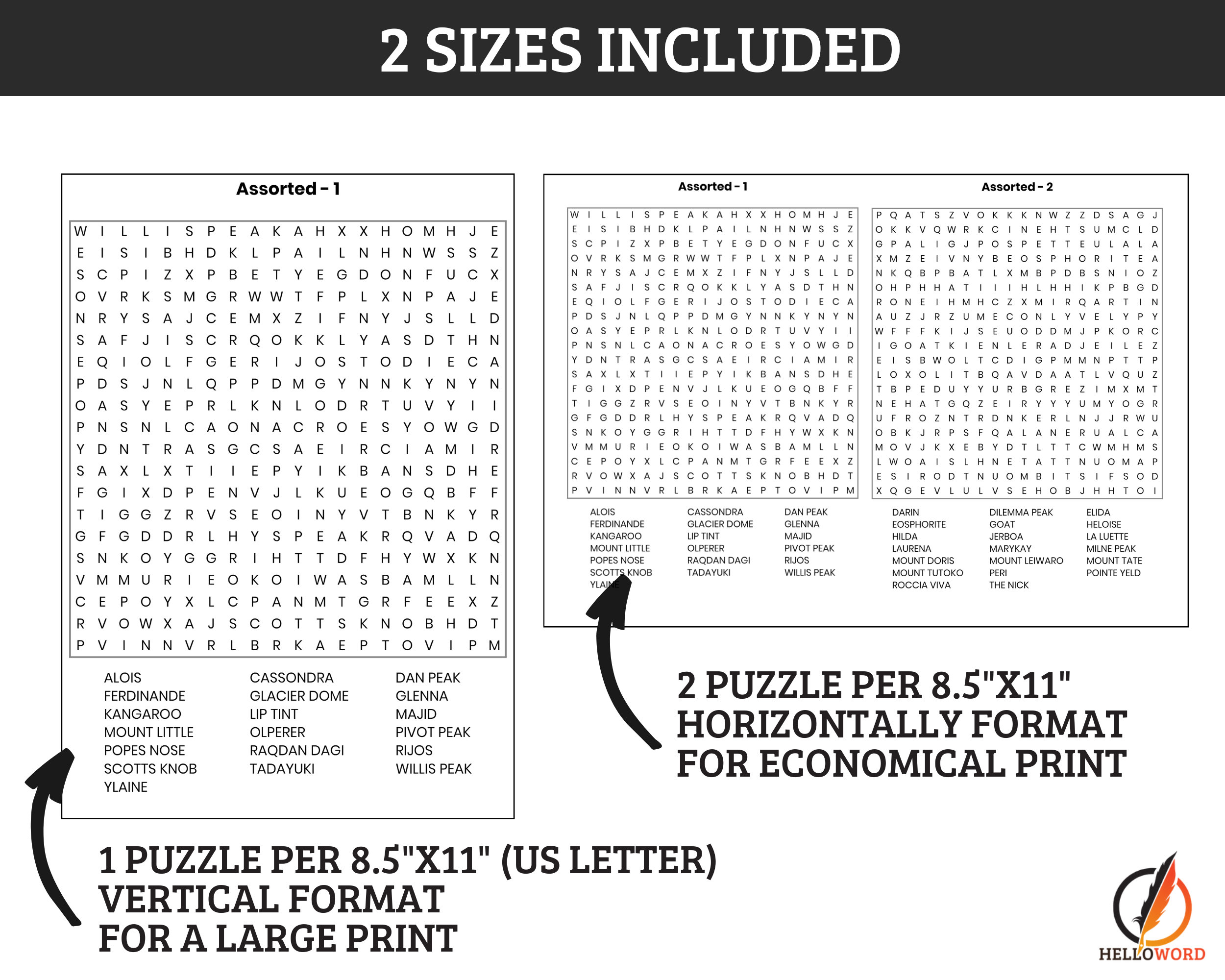 110 Printable Advanced Word Search Puzzle Game for Adults, Animals ...