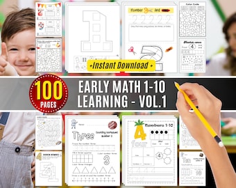Number Worksheets Counting to 10 Math Early Math Pack Learning, Preschool Learning Education Workbook Tracing Kindergarten