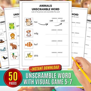 Unscramble Word for Kids Letter Scramble Game Anagram Worksheets With Answer, Montessori Jumble Word Scramble Puzzles Learning Games