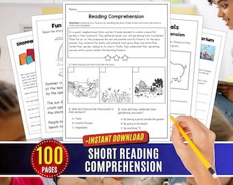 Reading Comprehension Worksheets: 2nd-3rd Grade English Activities Homeschool Printable Digital Download