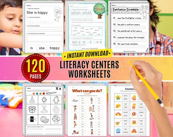 Kindergarten Literacy Worksheets: Sentence Building, Decoding CVCe Words (Printable PDF)