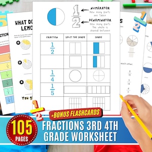 Brüche-Arbeitsblatt-Aktivitäten für die 3. bis 4. Klasse zum Ausdrucken, Lernen von mathematischen Brüchen für Kinder, Übungsaktivitäten für Bruchbalken und Kreise