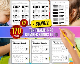 Ten Frame & Number Bonds Worksheet Bundle: Math Activity (Digital Download)