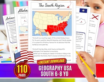 US South Geography Workbook: Elementary Learning Activity (Digital Download)