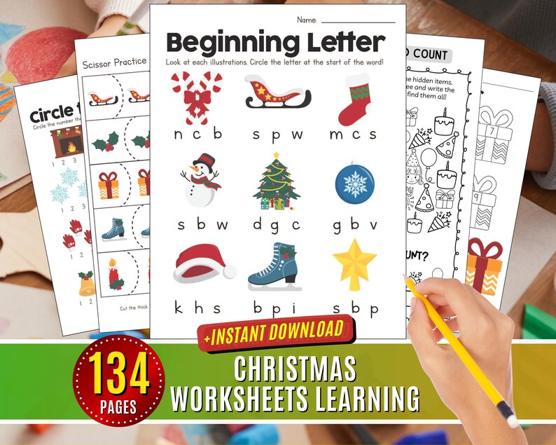 Christmas Worksheets Printable Preschool Learning for Kids, Sight Words ...