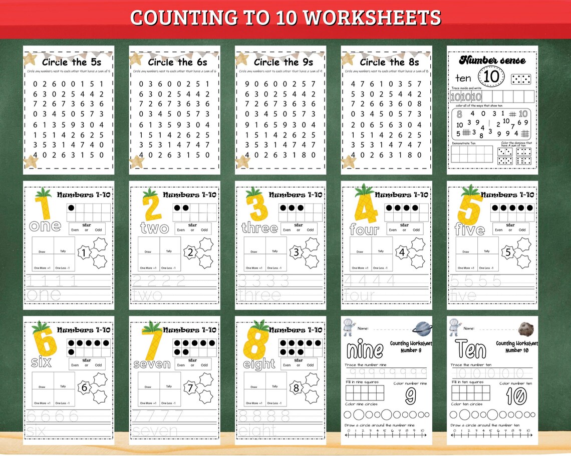 Counting to 10 Practice Worksheets Missing Number Ten Learning ...