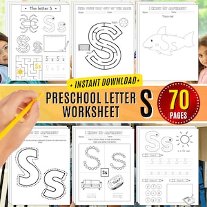Hoja de trabajo de la letra S Práctica preescolar Letras de la semana Actividad de rastreo Manualidades Reconocimiento de letras mayúsculas S minúscula Aprende a escribir Pdf
