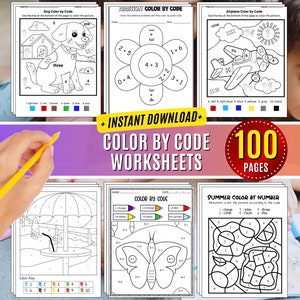Juego de colorear por números para niños. Hoja de trabajo imprimible en PDF. Paquete de páginas para colorear.