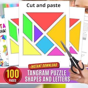 Tangram Puzzel Geometrische vormen Knip- en plakactiviteiten Sjabloon Tangram Letters Knippen Lijmen Activiteit Scharen Vaardigheden, motoriek knippen