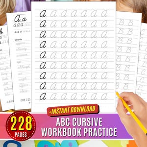 Abc Cursive Alphabet Practice Handwriting Workbook for Kids beginners American Cursive Worksheets Words Tracing Handwriting, Penmanship