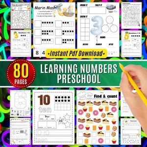 Hojas de trabajo para aprender números, contar, aprender a contar, actividades imprimibles para preescolar, matemáticas con números, práctica de conteo para niños en edad preescolar