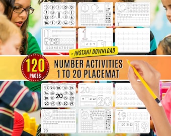 Number Activities for Kids Placemat Recognition Number Sense Math Activity for Kids Worksheet Kindergarten Learning Practice Number 1-20