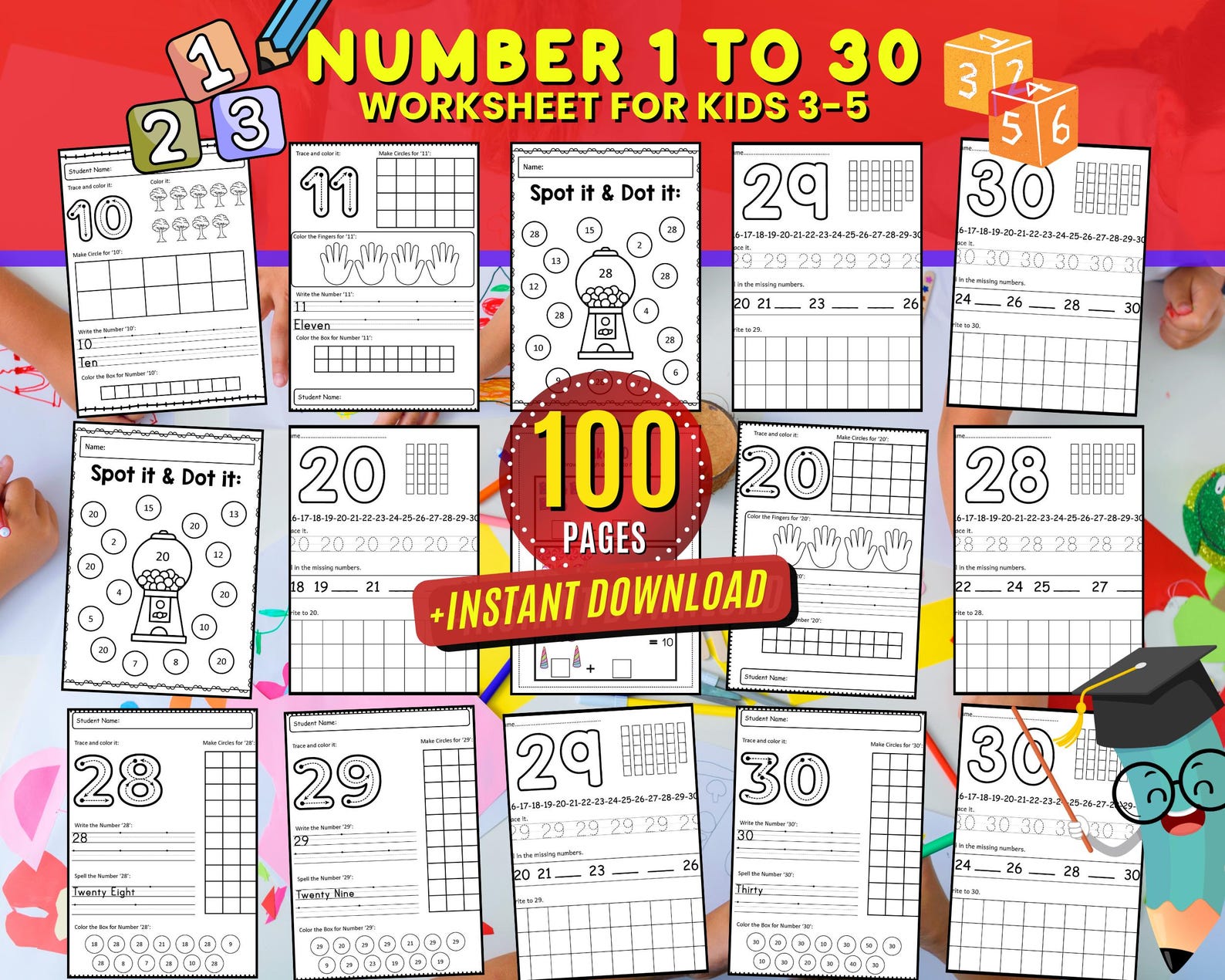 Number Recognition Worksheet: Learning to Count 1-30 (digital Printable ...