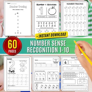 Number Activity Worksheet Number Sense Recognition, Math Learning Numbers for Kids Preschool Early Math Pack Learn Counting to 1-10