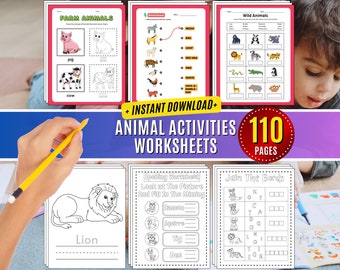 Animal Activity Alphabet Handwriting Workbook Themed Animal Coloring Practice Worksheets for Kids ABC Tracing Learning Preschool Printable