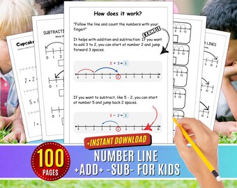 Math Number Line Worksheets: Addition, Subtraction & Skip Counting (Printable Pdf Digital Download)