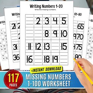 Missing Numbers Worksheets 1-100 Sequence Counting Practice Number, Early Childhood Math Counting Activity Number Kids Education Preschool