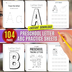 Hojas de trabajo de formación de letras para preescolares, aprendizaje del alfabeto, trazado de letras, ABC, color, imprimible, trazable, trazado, reconocimiento de letras para preescolar