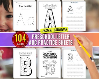 Schede didattiche per la formazione delle lettere in età prescolare, apprendimento dell'alfabeto, tracciamento delle lettere ABC, colore stampabile, tracciabile, riconoscimento delle lettere pre-K