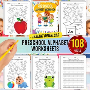 100 hojas de trabajo del alfabeto de letras preescolares Abc, cien libros de actividades Seguimiento de letras Escritura a mano Aprendizaje Reconocimiento de letras Práctica Escritura