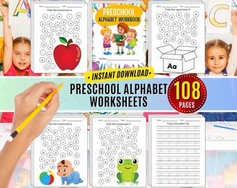 Cuaderno de ejercicios del alfabeto para preescolar: 100 hojas de trabajo para trazar letras (descarga digital)