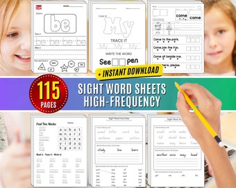 High Frequency Words Worksheets Kindergarten Fry Sight Homeschool Printable Learning Spelling Activity Handwriting Tracing