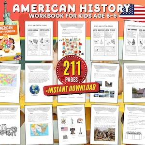 American History Workbook for Kids Ages 6-8 Educational Activity Worksheets US History United States for Elementary Curriculum Homeschool
