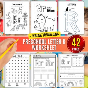 Hoja de trabajo de la letra R Seguimiento imprimible de las letras de la semana Actividad de prekínder Manualidades Reconocimiento de letras mayúsculas R minúscula Aprende a escribir + bonificación