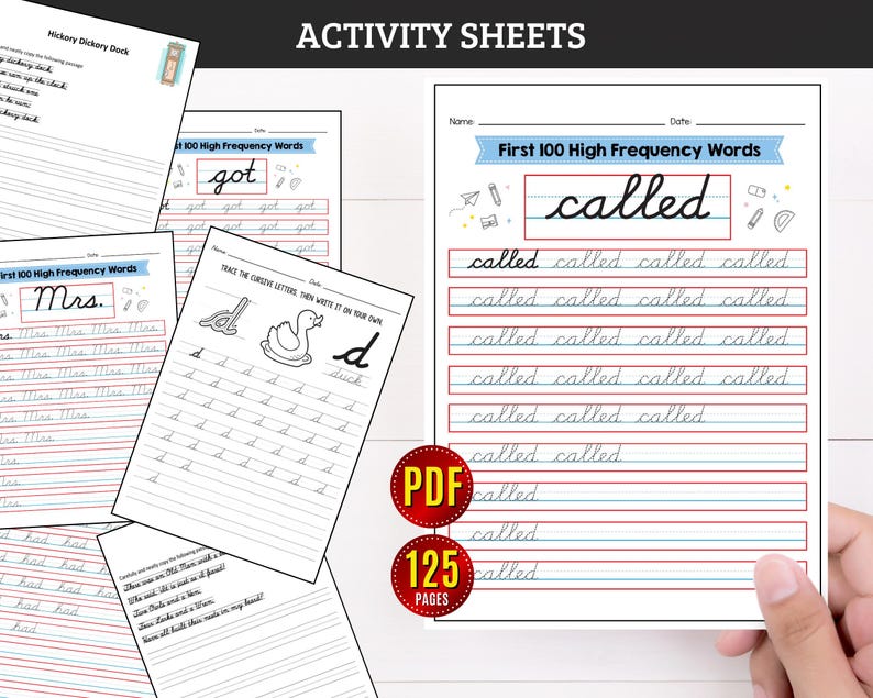 Cursive Writing Practice Worksheets for Kids High Frequency Words ...