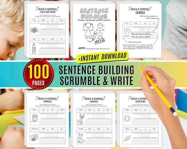 Sentence Building Worksheets Structure Writing Penmanship Practice ...