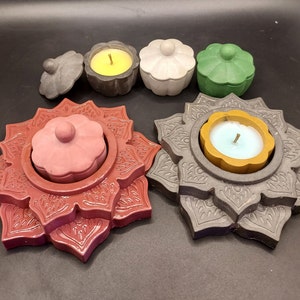 Lotus Mandala Tealight Candle Holder Set | Includes 5 Unique Pick Your Own Scent Tealight Candles | Organic Soy Wax and Hemp Wick |