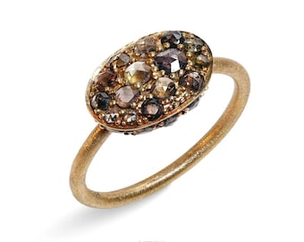 Feast, Natural Rose Cut Diamonds ring 18k yellow gold