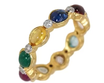 Navaratana 18ky gold ring with 8 color stones and diamonds