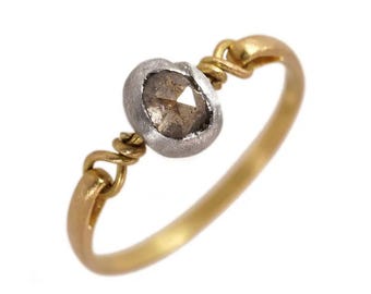 Brown rose cut diamond ring, 18ky+pt
