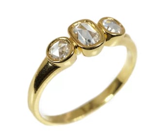 Rose cut diamonds 18k yellow gold ring, Antique Style