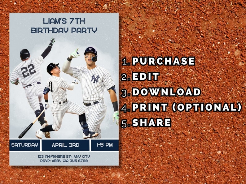 Editable New York Yankees Birthday Invitation, Baseball Invite, Soto ...