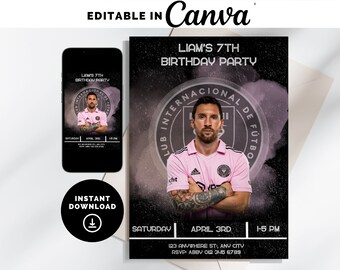 Messi Inter Miami Birthday Invitation - Soccer Birthday Invite - Football Birthday Invite - Editable Any Age Invitation - Instant Download